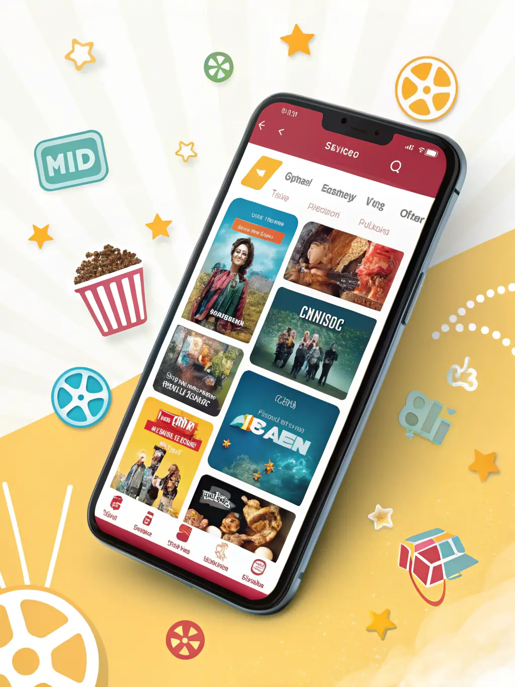 An engaging interface showcasing movie thumbnails, purchase options, and streaming features for CineBiz.
