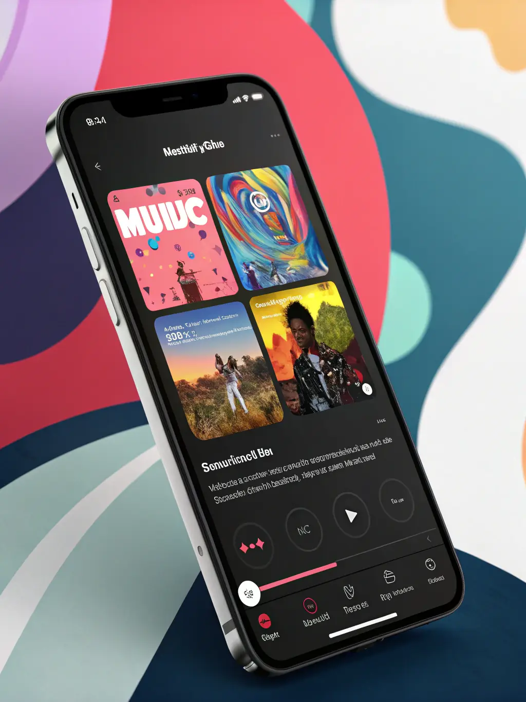 A vibrant music library interface with play, buy, and sell options for Vibiz.